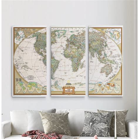 Three Posts™ National Geographic World Map - 3 Piece Graphic Art on ...