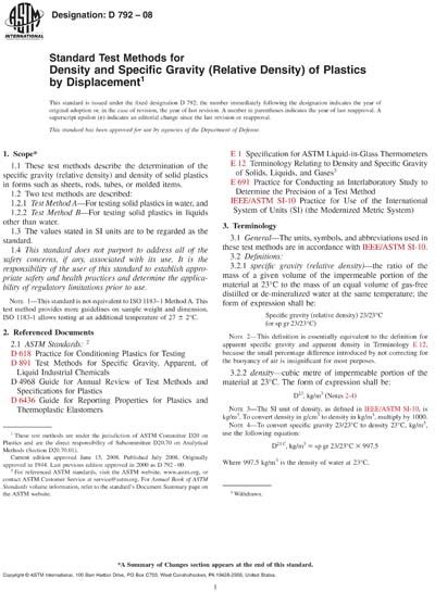 ASTM D792-08 - Standard Test Methods for Density and Specific Gravity ...