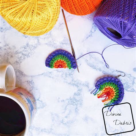 Puff Rainbow Earrings free crochet pattern by DivineDebris.com