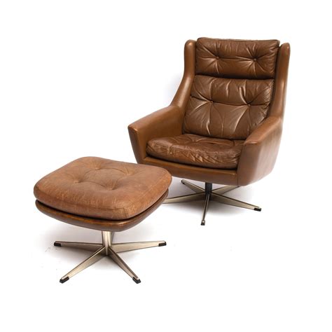 Scandinavian modern reclining leather lounge chair & ottoman by John ...