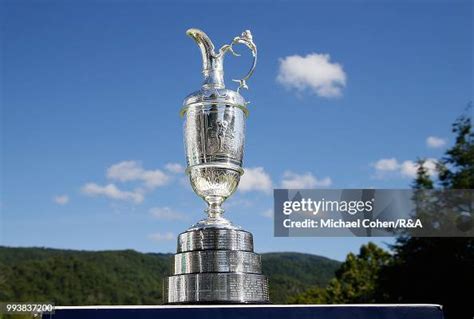 The Open Championship Trophy is seen on the first tee during the ...