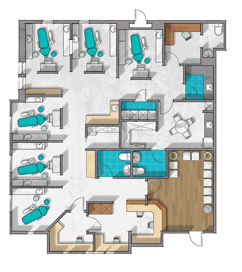 Dental clinic floor plan rendering by Alberto Talens Fernández at Coroflot.com