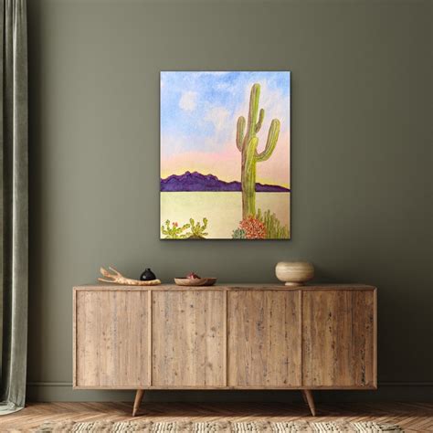 Sunny Sonoran Desert Landscape Art Print, Watercolor Painting, Warm ...