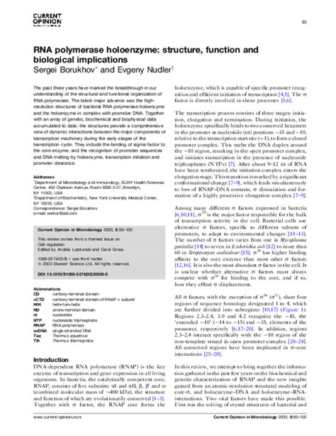 (PDF) RNA polymerase holoenzyme: structure, function and biological implications