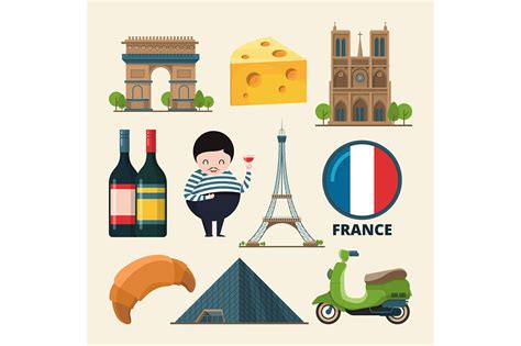 Collection set of france landmarks. Vector icon set in cartoon style By ...