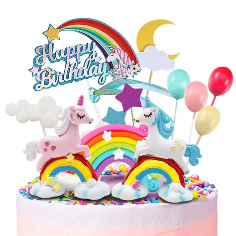 Buy Humairc Unicorn Cake Topper Rainbow Unicorn Happy Birthday Cake Decoration Happy Birthday ...