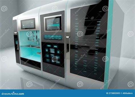 Futuristic Kitchen with Sleek Appliances and Touch-screen Controls ...