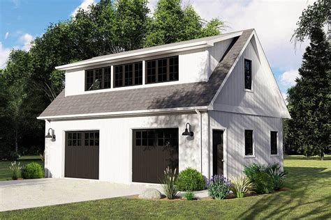 2-Story 2-Car New American Garage with Flexible Loft Upstairs (House Plan)