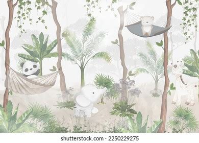 Cute Animals Wallpaper Design Kids Rooms- Stock Illustration 2250229275 ...