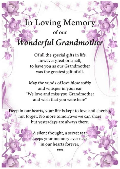 Grandmother in Loving Memory Print, Funeral Poem, Missing You, Bereavement, Heaven Print, Grief ...