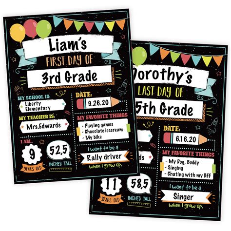 2 pack - Beautiful First and Last Day of School Board Signs Set of 12 ...