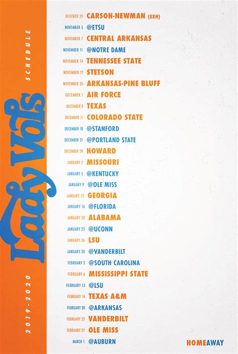 Printable Lady Vols Basketball Schedule