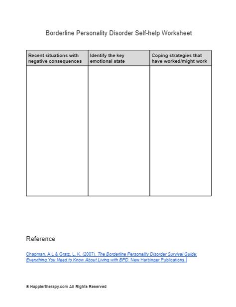 Borderline Personality Disorder Self Help Worksheets - prntbl ...