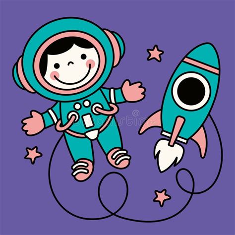 Hand Drawn Funny Cartoon Astronaut Stock Vector - Illustration of moon ...