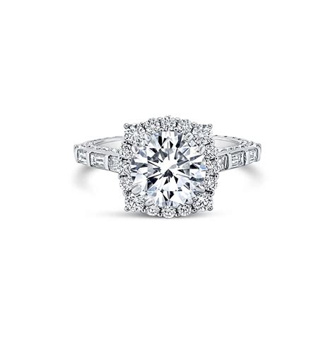 Baguette Diamond Halo Engagement Ring - KGR1270 – Jack Kelége | Diamond ...