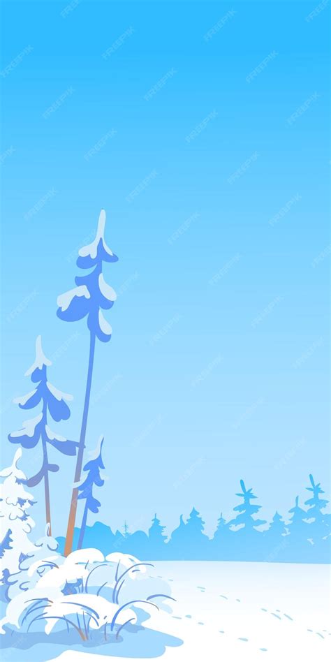 Premium Vector | Vertical scene with falling snow snowcovered trees on the background of forest ...