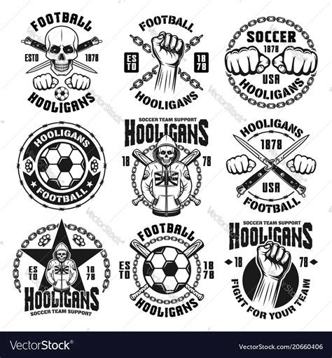 Football or soccer hooligans and bandits emblems Vector Image