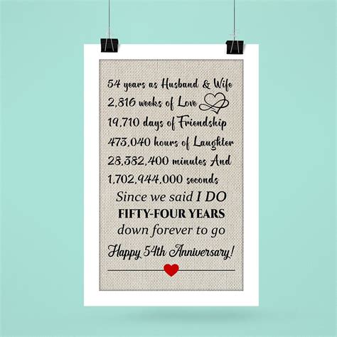 54Th Wedding Anniversary Gifts Poster For Couple, Parents, Wife & Husband, Him, Her - Pinotee Store