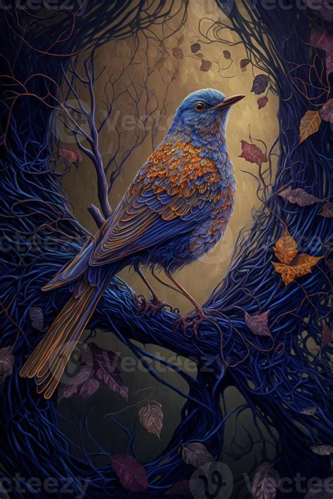 painting of a bird sitting on a tree branch 23111797 Stock Photo at ...