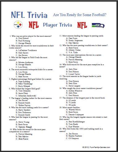 Our NFL trivia game covers both NFL Players and NFL Teams.