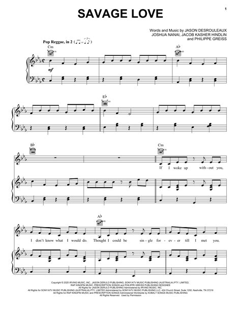 Jawsh 685 x Jason Derulo Savage Love Sheet Music Notes, Chords | Sheet music notes, Sheet music ...