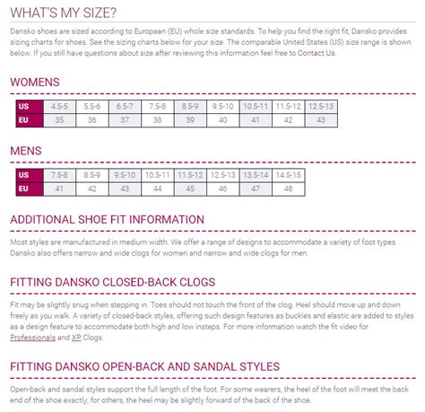 Dansko Shoes Size Conversion Chart