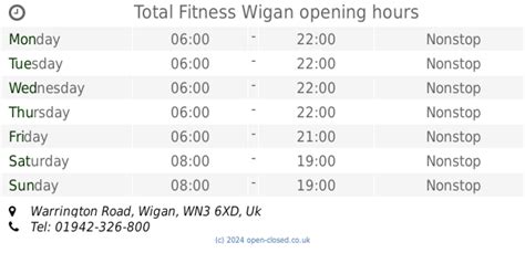 Total Fitness Wigan opening times, Warrington Road