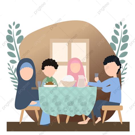 Muslim Family PNG Transparent, Muslim Family, Muslim In Dining Room, Iftar Together, Happy ...