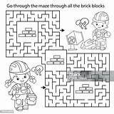 Maze Or Labyrinth Game Puzzle Coloring Page Outline Of Cartoon Builders  sketch template