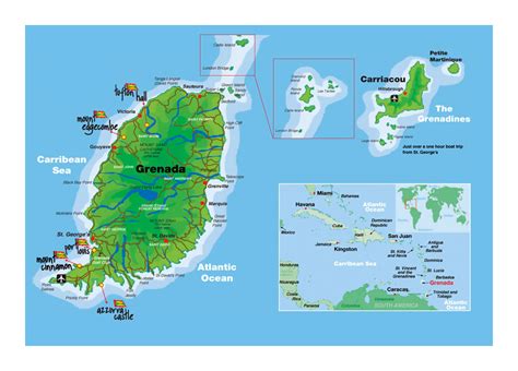 Detailed map of Grenada with airports and other marks | Grenada | North ...