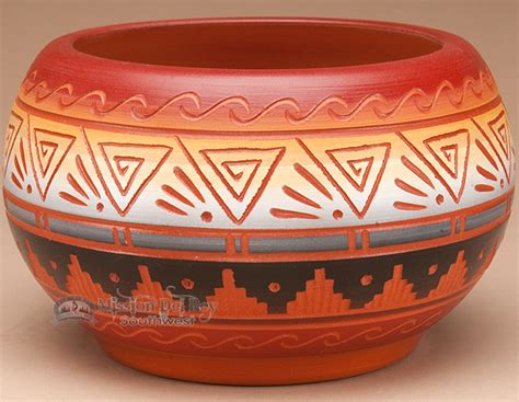 Indian Pottery Etched Clay Bowl 3.25 -Navajo (p327) - Mission Del Rey Southwest