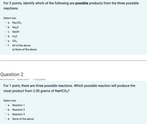 Solved NaHCO3(s) NaOH(s) + CO2(g) (Reaction 1) sodium | Chegg.com