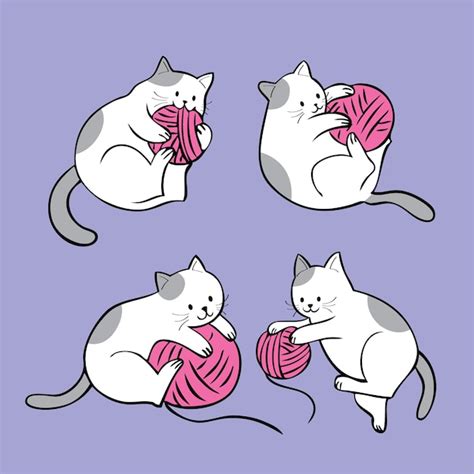 Premium Vector | Cartoon cute actions adorable cat playing yarn