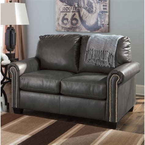 Ashley Furniture Lottie Leather Twin Sleeper Sofa in Slate - 3800137