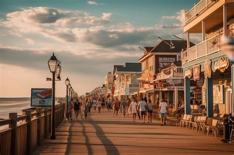 Premium AI Image | A bustling seaside boardwalk with lots of activity