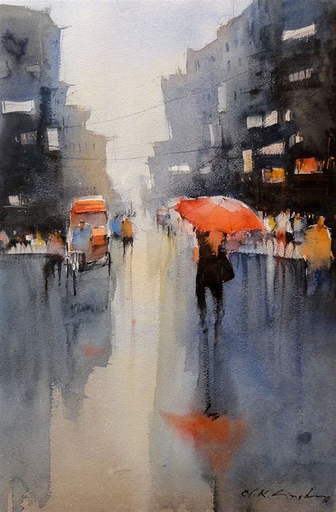 Indian street rainy day- watercolor | Watercolor art, Watercolor architecture, Street painting