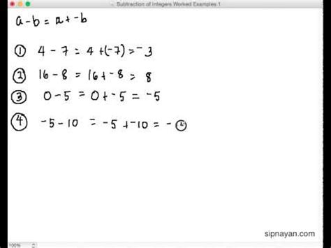 11 Subtraction of Integers Worked Examples 1 - YouTube