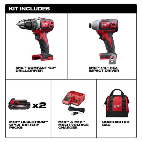 MILWAUKEE M18 Cordless Drill Driver/Impact 2-Tools Combo Kit 18-V ...