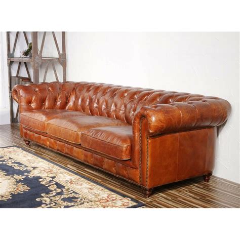 Pasargad Genuine Leather Chesterfield 96" Rolled Arm Sofa & Reviews | Wayfair