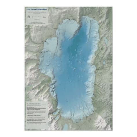 Lake Tahoe Boaters Map Poster. Lake Tahoe bathymetric map. Detailed ...