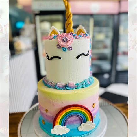 Two Tier Unicorn Rainbow Cake – Miss Cake