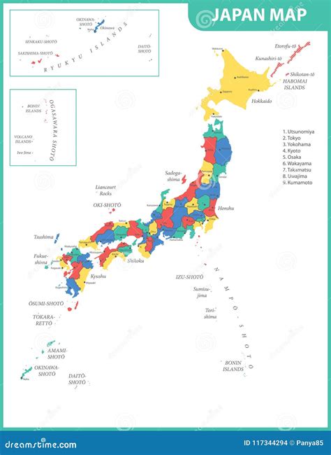 The Detailed Map of the Japan with Regions or States and Cities, Capitals Stock Vector ...