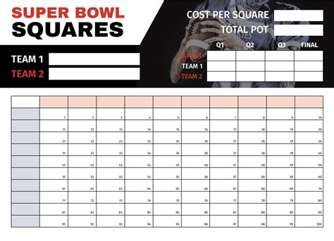 Free Printable Super Bowl Squares Template Superbowl squares, Football ...