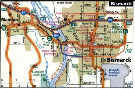 Bismarck city road map for truck drivers area town toll free highways ...