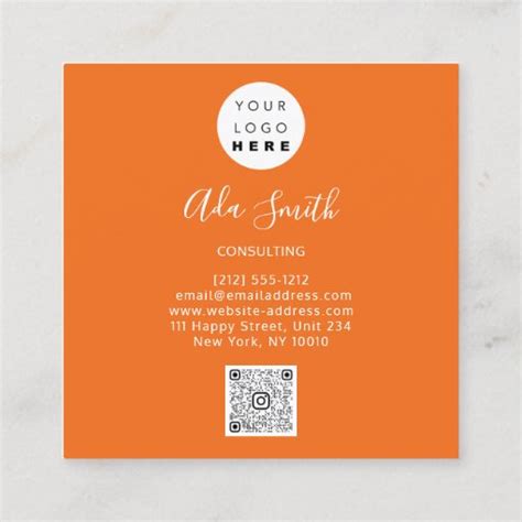 QR Code Logo Custom Custom Photo Consulting Orange Square Business Card | Zazzle