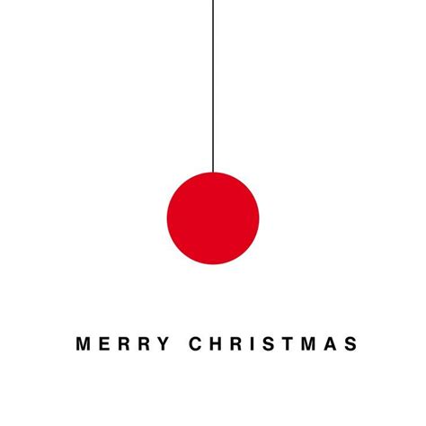 a merry christmas card with a red ball hanging from the ceiling