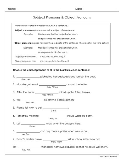 Subject & Object Pronouns - 4 worksheets - Grades 4-5-6 - Great practice! | Made By Teachers