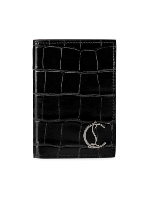 Christian Louboutin Men's Logo Croc-embossed Leather Passport Wallet In Black Gunmetal | WHAT’S ...