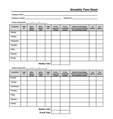 weekly timesheet templates free sample example format biweekly payroll time sheet calculator ...