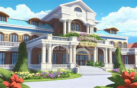 Free Vectors | Illustration of an anime-style resort hotel building